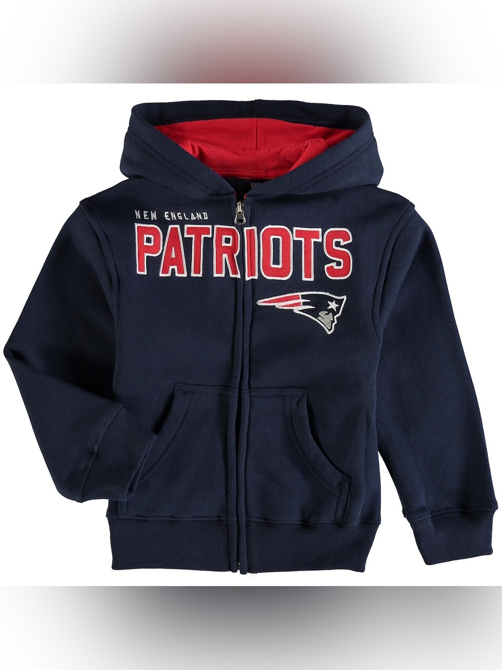 EUC NFL Team Apparel Patriots Hoodie Logo Zip Up Navy Red Youth M (10-12)